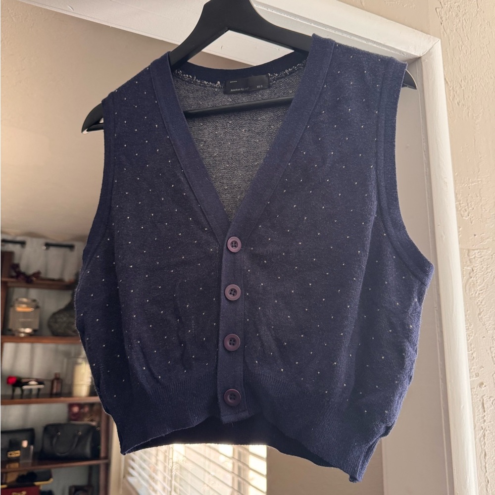 American Eagle Outfitters Navy Blue Cropped Button Vest